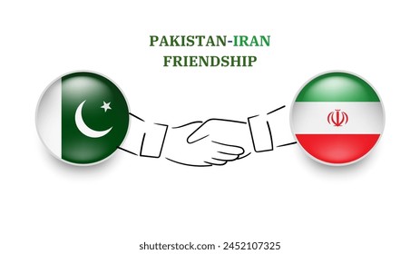 Banderas de Pakistán e IRÁN en círculo estrechando la mano. Amistad entre Pakistán e Irán. Banderas paquistaníes e iraníes, aisladas sobre fondo blanco. Conjunto de iconos de Vector. Ilustración vectorial.