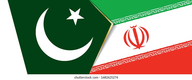 El Pakistán y el Irán banderas, dos vectores, símbolo de relación o confrontación.