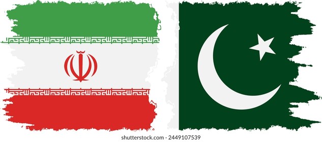 Pakistan and Iran grunge flags connection, vector