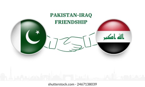 Pakistan and Iraq flags in circle with shake hand. Pakistan And Iraq friendship. Pakistani And Iraq flags, isolated on white background. Vector