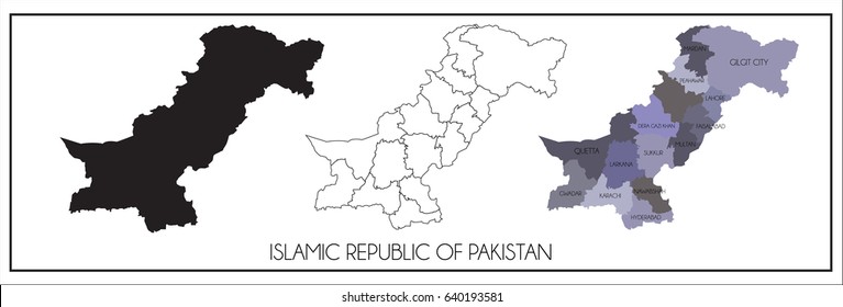 Pakistan (Islamic Republic of Pakistan) map,layout,city,province,name.