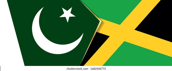 Die Flagge Pakistans und Jamaikas, zwei Vektorillustrationen Flaggen Symbol für Beziehung oder Konfrontation.