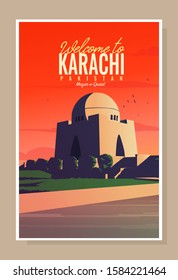 Pakistan karachi landmark vintage tourism poster vector