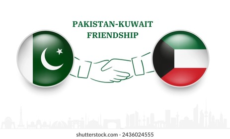 Pakistan UND KUWAIT Flaggen im Kreis mit schüttelnder Hand. Pakistan UND KUWAIT Freundschaft. Pakistanische und KUWAITI Flaggen, isoliert auf weißem Hintergrund. Vektor-Symbolsatz. Vektorgrafik.