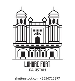 Pakistan landmark icon inspired by Lahore fort gates. Asian citadel entrance in line art.