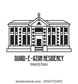 Pakistan landmark icon inspired by Quaid-e-Azam Residency in Ziarat, Pakistan. Wooden summer house in colonial style.