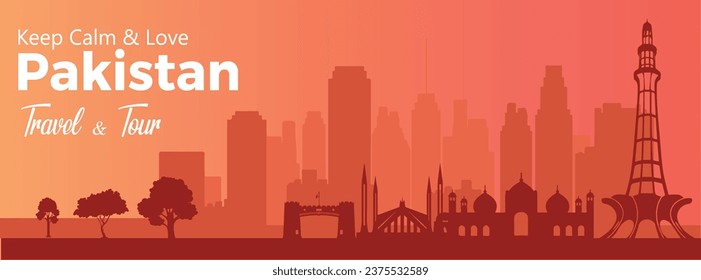 Pakistan Landmarks Background - Keep calm and love pakistan - Travel and Tour - Pakistan Skyline Illustration