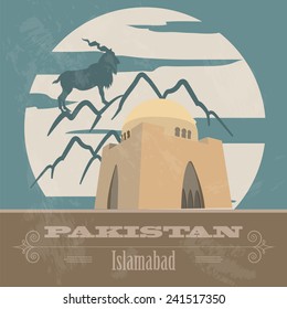 Pakistan landmarks. Retro styled image. Vector illustration