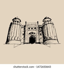 Pakistan landmarks vector pen and ink sketch