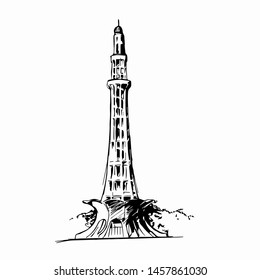 Pakistan landmarks vector sketch back and white