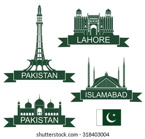 Pakistan logo. Isolated Pakistan architecture on white background. EPS 10. Vector illustration
