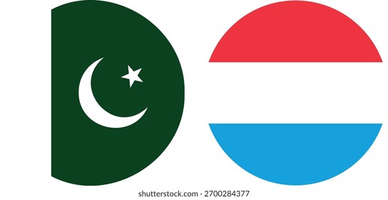 Vector de bandera circular de Pakistán y Luxemburgo e ilustración con fondo blanco 