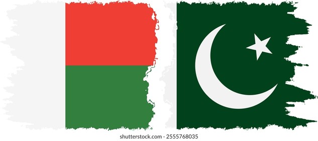 Pakistan and Madagascar grunge flags connection, vector
