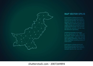 mapa de pakistán. Resumen de la línea de purga y las escalas de puntos en el fondo oscuro. Línea de red poligonal de malla 3D, esfera de diseño, punto y estructura. Ilustración vectorial eps 10.