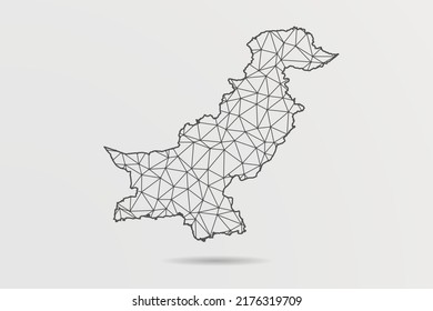 Pakistan Map - Abstract mash line and point scales on white background with World Map. Wire Frame 3D mesh polygonal network line, design sphere, dot and structure - Vector illustration eps 10