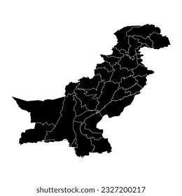 Pakistan map with administrative territory. Vector illustration.