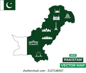 Pakistan Map with All Famous Landmarks Included Kashmir Territory 