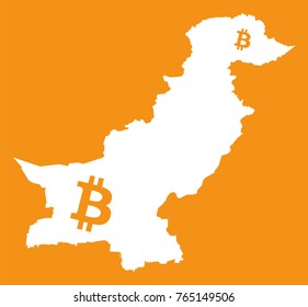 Pakistan map with bitcoin crypto currency symbol illustration
