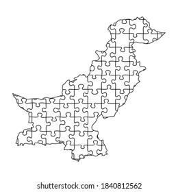 Pakistan map from black puzzles set jigsaw parts mosaic grid. Vector illustration.