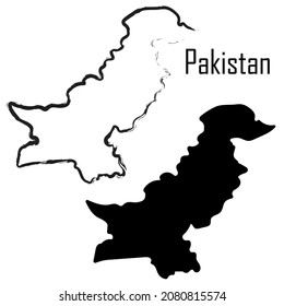 Pakistan map black and white vector illustration. map black and white vector illustration.