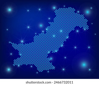 Pakistan map in blue. Dotted map. Dots  Pakistan map with spotlights on dark blue background.  Global social network.  Blue futuristic background with Dotted map . EPS10