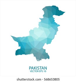 Pakistan map - blue geometric rumpled triangular low poly style gradient graphic background , polygonal design for your . Vector illustration eps 10.