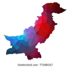 pakistan map. Blue and Red polygonal shape vector illustration on white background. Vector illustration eps 10.