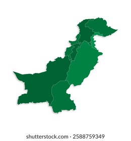 Pakistan map with border highlighted regions, states, isolated on white background. Template map of Pakistan. Detailed vector illustration.