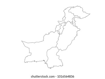 pakistan map with country borders, thin black outline on white background. High detailed vector map with counties/regions/states - pakistan. contour, shape, outline, on white.