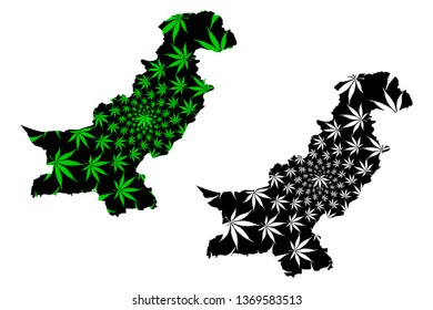 Pakistan - map is designed cannabis leaf green and black, Islamic Republic of Pakistan map made of marijuana (marihuana,THC) foliage,