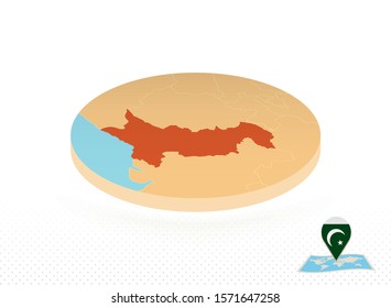 Pakistan map designed in isometric style, orange circle map of Pakistan for web, infographic and more.
