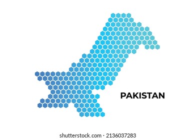 Pakistanische Karte, digitale Hexagon-Form, weißer Hintergrund, Vektorgrafik