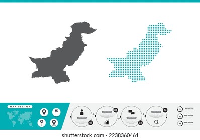 Mapa paquistaní de puntos grises y verdes para presentación. Establece el concepto creativo de un par de píxeles para infografía.