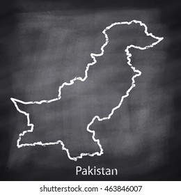 Pakistan map drawn with chalk on blackboard background