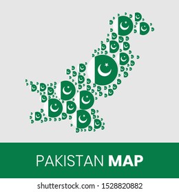 Pakistan map filled with flag-shaped circles, Pakistan map with flag