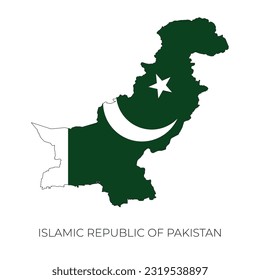 Pakistan map and flag. Detailed silhouette vector illustration