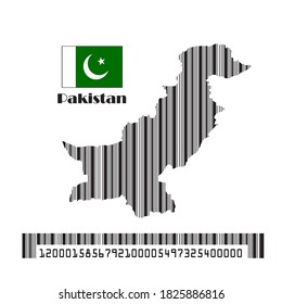 Pakistan Karte Flagge gemacht Barcode, Vektorgrafik.