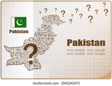 Bandera del mapa de Pakistán hecha con signo de interrogación.
