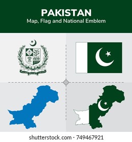 Pakistan Map, Flag and National Emblem 