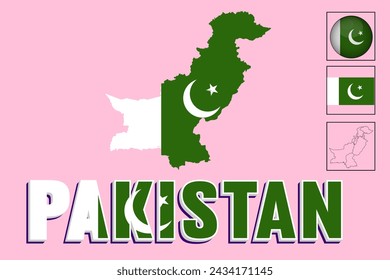 Mapa de Pakistán y dibujo del vector de la bandera de Pakistán