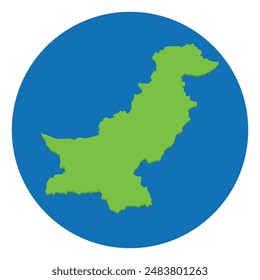 Pakistan map. Map of Pakistan in globe design with blue circle  