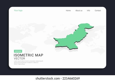 Pakistan map green on white background with isometric vector.
