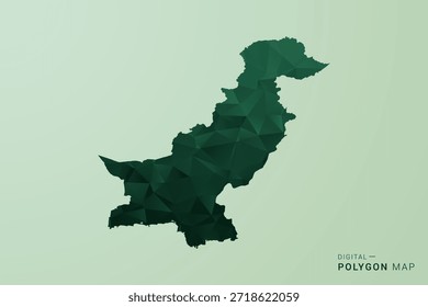 Mapa de Pakistán - Ilustración vectorial de estilo de polígono verde, diseño geométrico de bajo poli con silueta limpia sobre fondo verde suave.