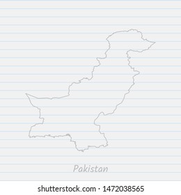 Pakistan map hand drawn gray outline on notebook background. Vector Illustration EPS10.