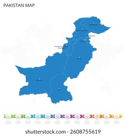 Pakistan Map - Infographic detailed map with regions and cities of the country. Vector illustration EPS10.