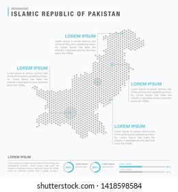 Pakistan map infographics with abstract pixelated dot pattern on white background. Stylized map concept with elementsl. - Vector illustration