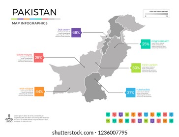 Pakistan map infographics with editable separated layers, zones, elements and district area in vector