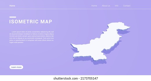 Pakistanische Karte isometrischer violetter Vektorgrafik. Webbanner-Layoutvorlage.