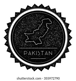 Pakistan Map Label with Retro Vintage Styled Design. Hipster grungy insignia vector illustration