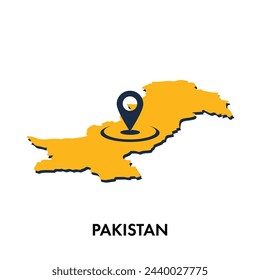 Mapa de Pakistán con ubicación PIN aislado sobre fondo blanco, concepto de explorar, y diseño de ilustración vectorial de viaje